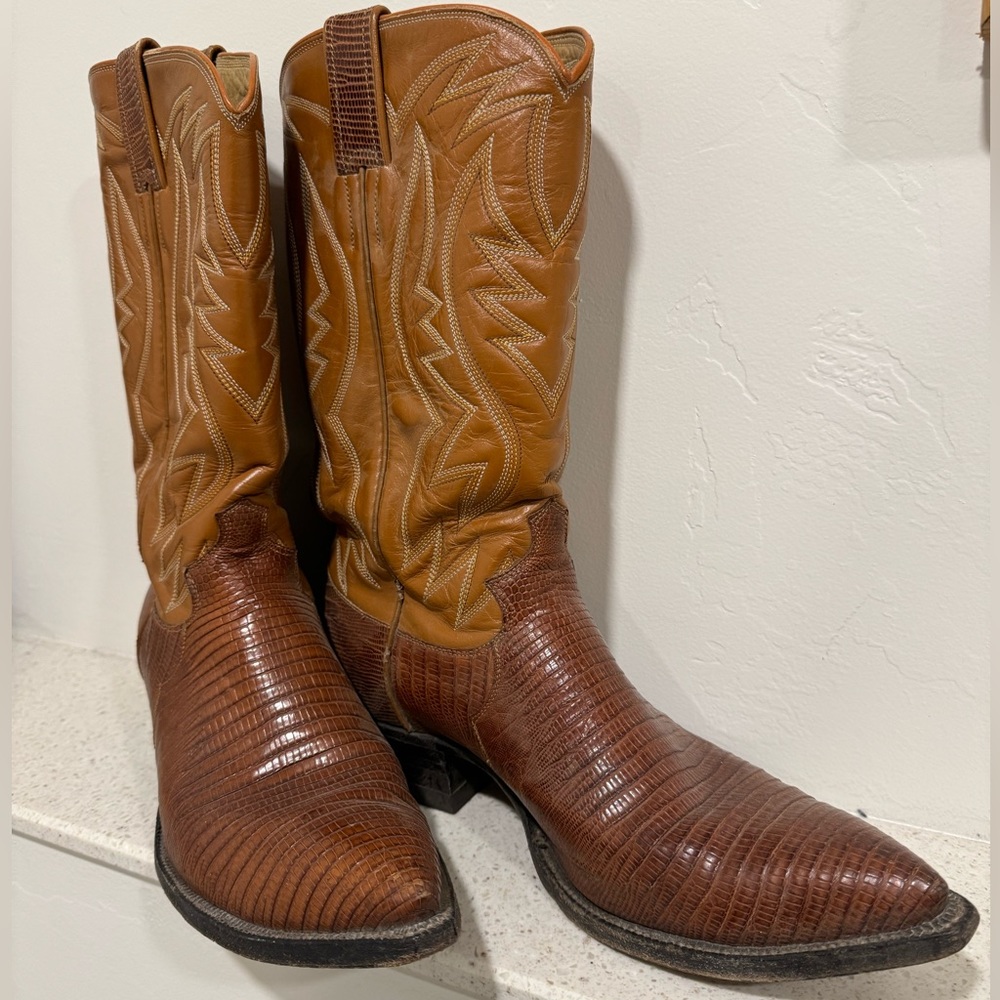 VTG 60's Men's 9.5 Justin Cognac Lizard Leather Round Toe Western Cowboy Riding